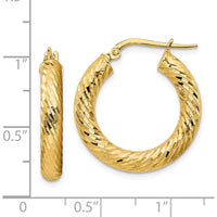 14K Yellow Gold Polished Diamond-Cut Medium Hoop Earrings - 23.4mm Length by 0