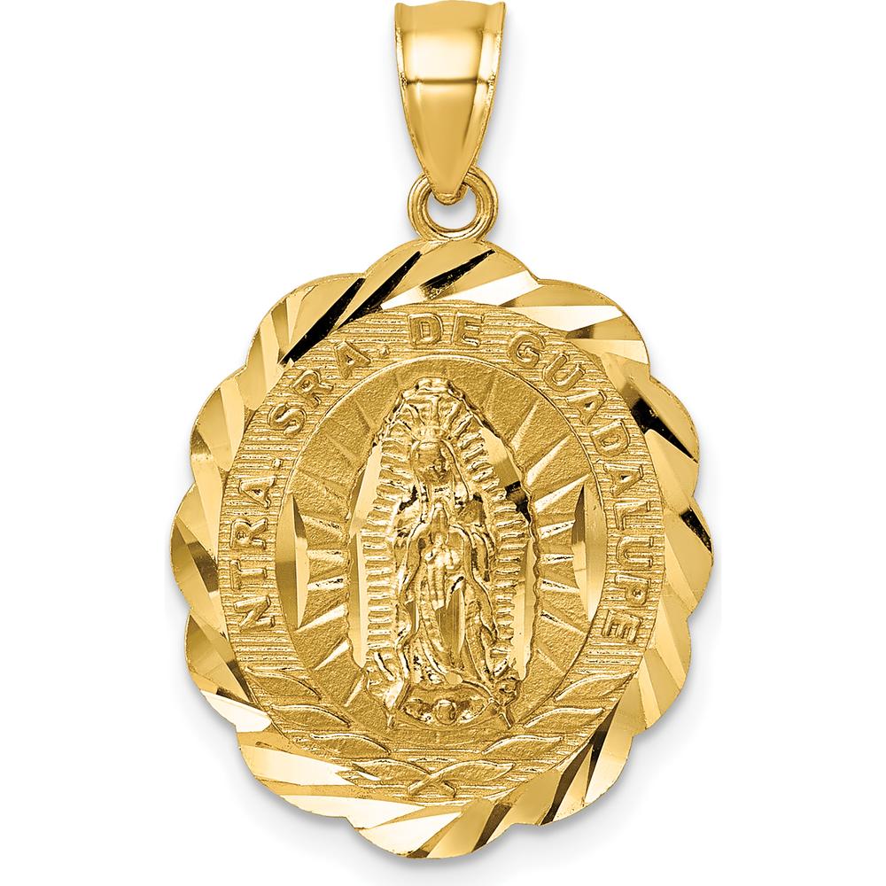 14K Yellow Gold Polished Diamond-Cut Nuestra Sra. de Guadalupe Oval Pendant by Oro Pregiato
