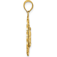 14K Yellow Gold Polished Diamond-Cut Nuestra Sra. de Guadalupe Oval Pendant by Oro Pregiato
