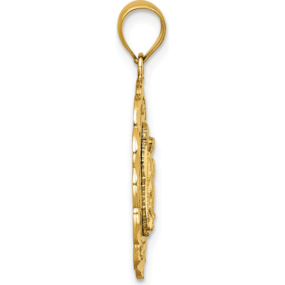 14K Yellow Gold Polished Diamond-Cut Nuestra Sra. de Guadalupe Oval Pendant by Oro Pregiato