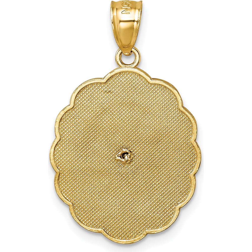 14K Yellow Gold Polished Diamond-Cut Nuestra Sra. de Guadalupe Oval Pendant by Oro Pregiato