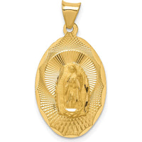 14K Yellow Gold Polished Diamond-cut Our Lady of Guadalupe Oval Pendant by Oro Pregiato