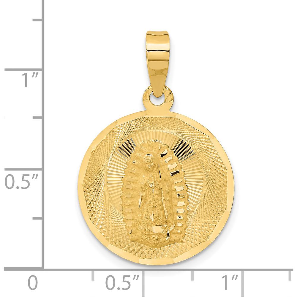 14K Yellow Gold Polished Diamond-Cut Our Lady Of Guadalupe Round Pendant - 28.5mm by Oro Pregiato