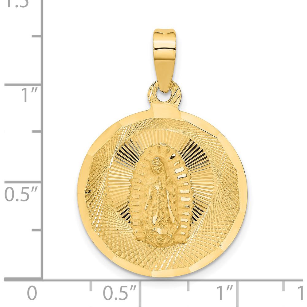14K Yellow Gold Polished Diamond-cut Our Lady of Guadalupe Round Pendant - 33mm Length by Oro Pregiato