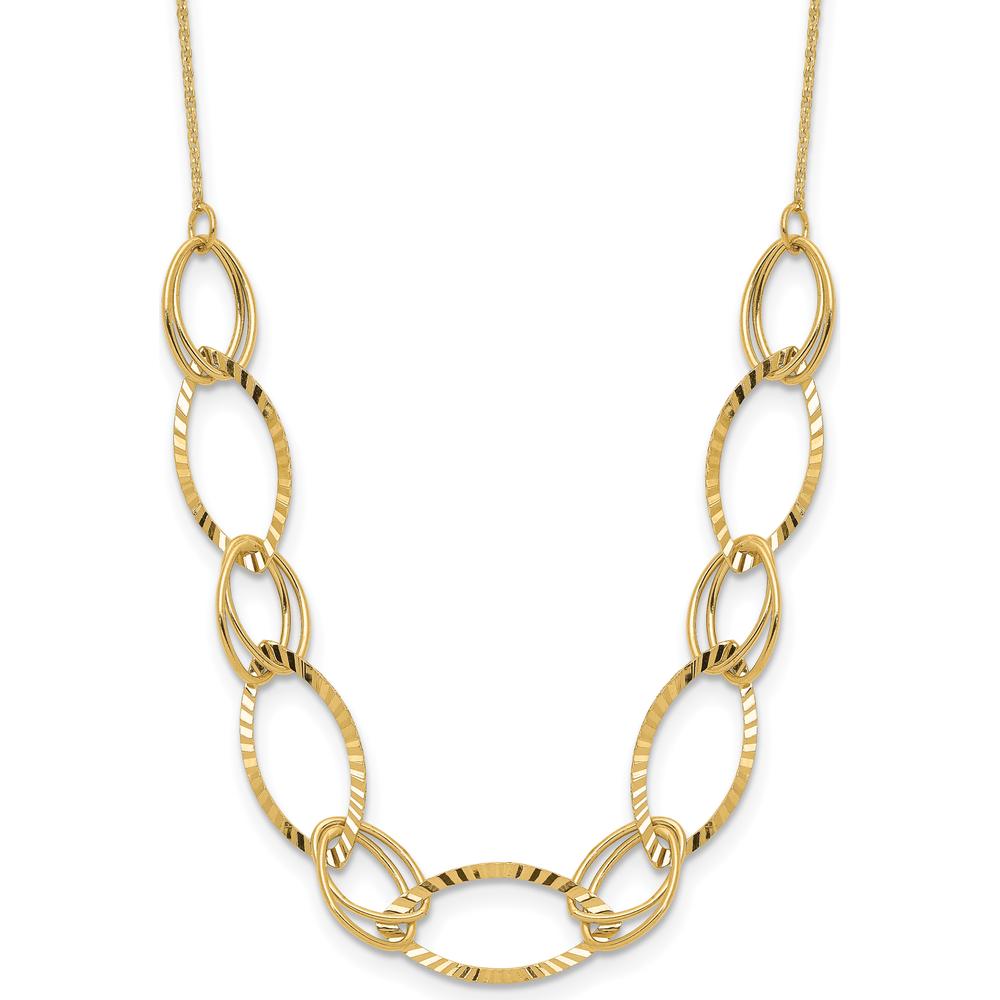 14K Yellow Gold Polished Diamond-Cut Oval Link Necklace - 18" by 0
