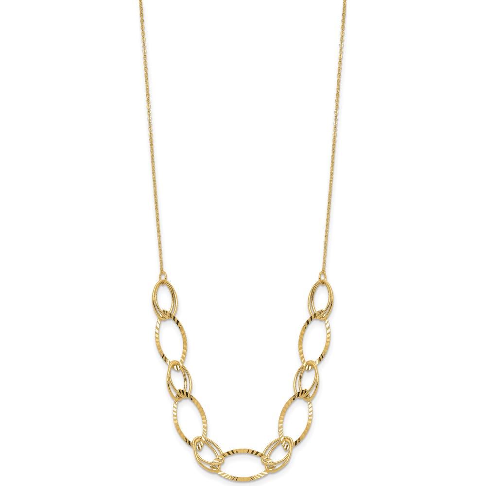 14K Yellow Gold Polished Diamond-Cut Oval Link Necklace - 18" by 0
