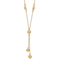14K Yellow Gold Polished Diamond-Cut Puffed Hearts Lariat Necklace with 2" Extender by 0