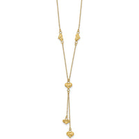 14K Yellow Gold Polished Diamond-Cut Puffed Hearts Lariat Necklace with 2" Extender by 0