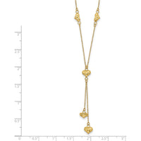 14K Yellow Gold Polished Diamond-Cut Puffed Hearts Lariat Necklace with 2" Extender by 0