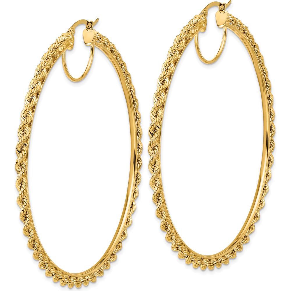 14K Yellow Gold Polished Diamond-Cut Rope 70mm Hoop Earrings by Oro Pregiato