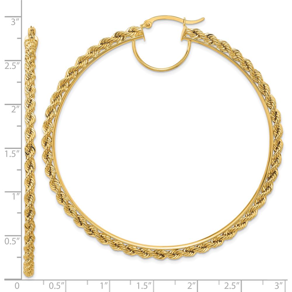 14K Yellow Gold Polished Diamond-Cut Rope 70mm Hoop Earrings by Oro Pregiato