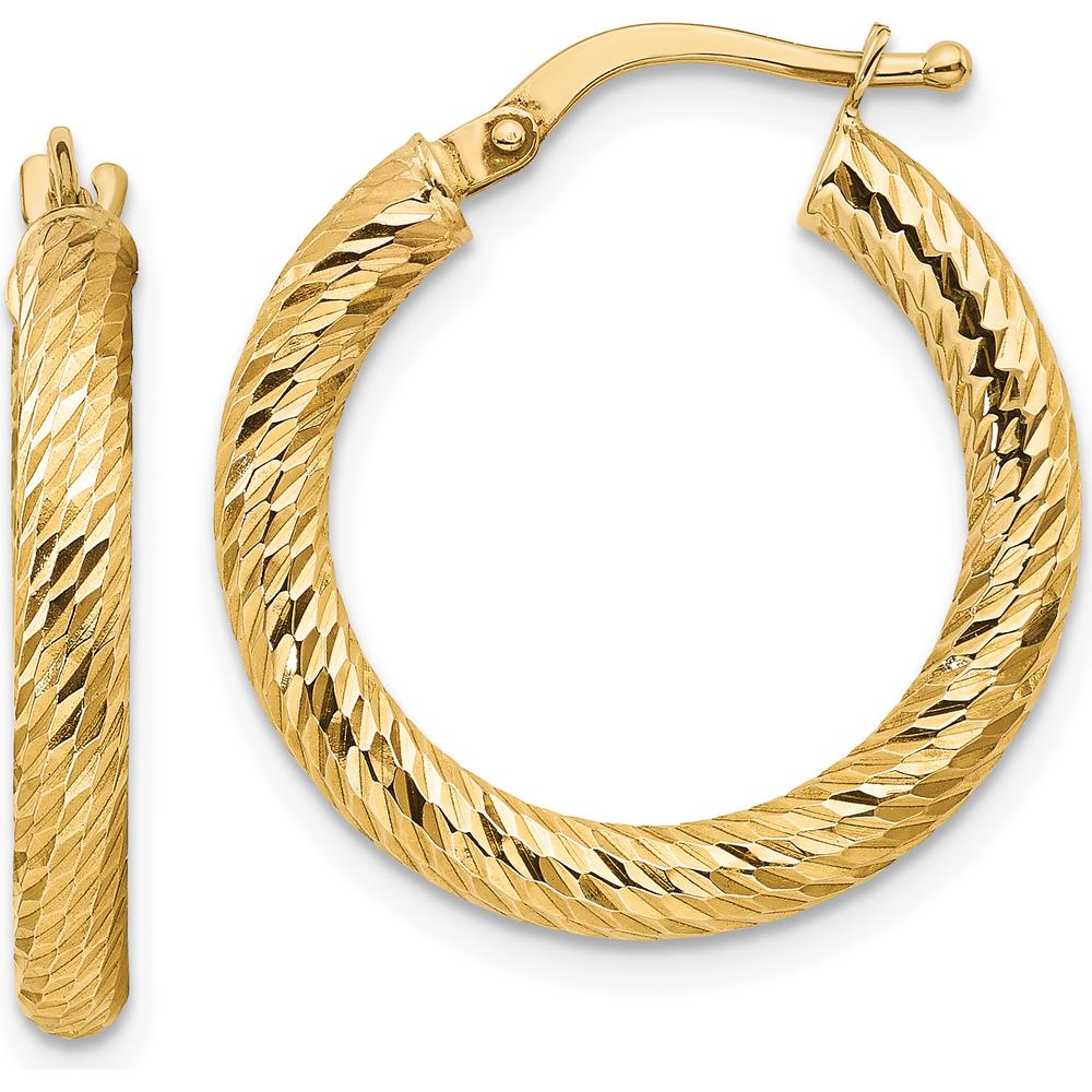14K Yellow Gold Polished Diamond-Cut Round Hoop Earrings - 22.5mm Length by 0