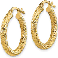 14K Yellow Gold Polished Diamond-Cut Round Hoop Earrings - 22.5mm Length by 0