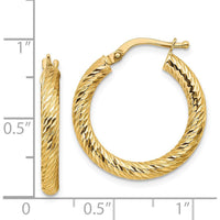 14K Yellow Gold Polished Diamond-Cut Round Hoop Earrings - 22.5mm Length by 0