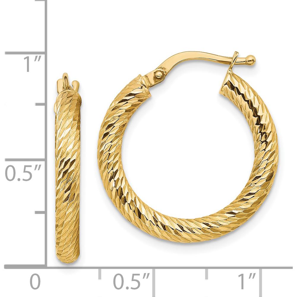 14K Yellow Gold Polished Diamond-Cut Round Hoop Earrings - 22.5mm Length by 0