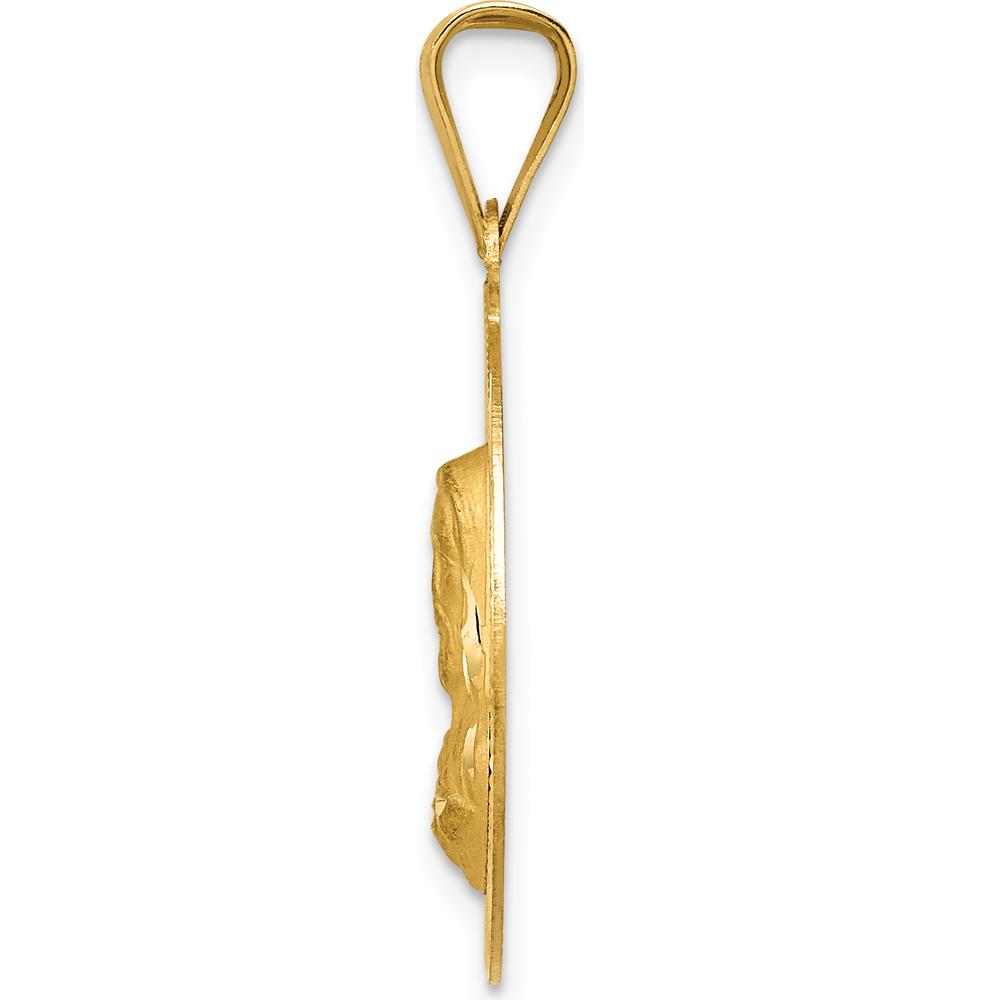 14K Yellow Gold Polished Diamond-Cut Sagrado Corazon de Jesus Round Pendant by Oro Pregiato