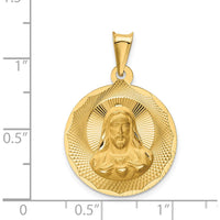 14K Yellow Gold Polished Diamond-Cut Sagrado Corazon de Jesus Round Pendant by Oro Pregiato