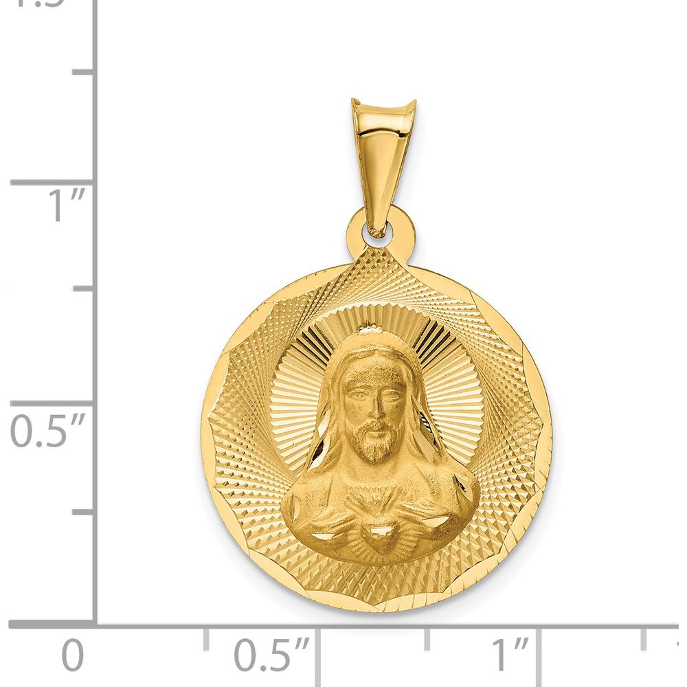14K Yellow Gold Polished Diamond-Cut Sagrado Corazon de Jesus Round Pendant by Oro Pregiato