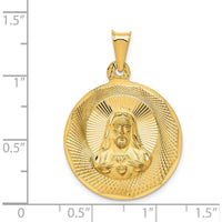 14K Yellow Gold Polished Diamond-cut Sagrado Corazon de Jesus Round Pendant by Oro Pregiato