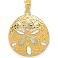 14K Yellow Gold Polished Diamond-Cut Sand Dollar Pendant with White Rhodium Accents by Oro Pregiato