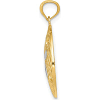 14K Yellow Gold Polished Diamond-Cut Sand Dollar Pendant with White Rhodium Accents by Oro Pregiato