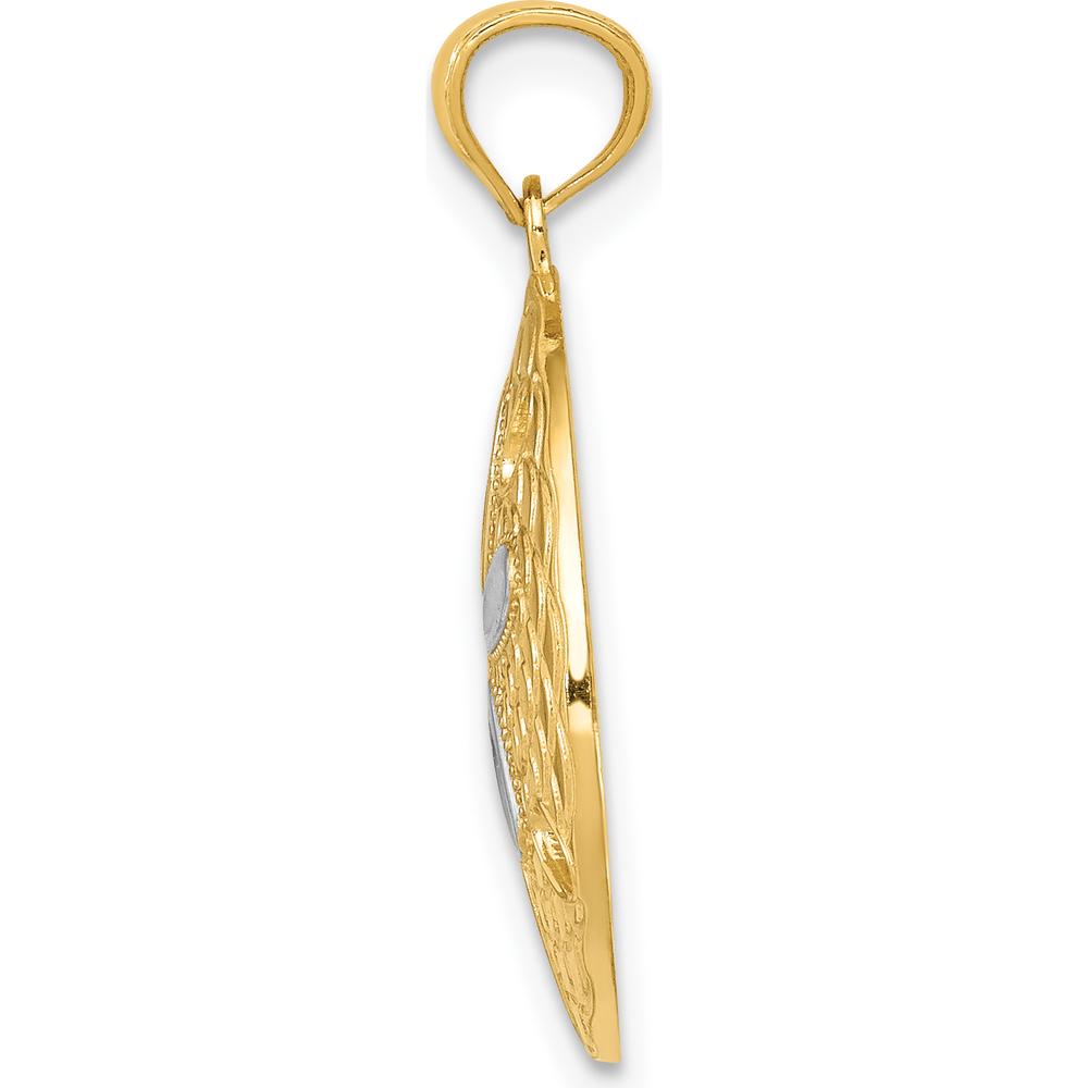 14K Yellow Gold Polished Diamond-Cut Sand Dollar Pendant with White Rhodium Accents by Oro Pregiato