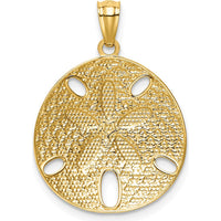 14K Yellow Gold Polished Diamond-Cut Sand Dollar Pendant with White Rhodium Accents by Oro Pregiato