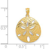 14K Yellow Gold Polished Diamond-Cut Sand Dollar Pendant with White Rhodium Accents by Oro Pregiato