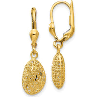14K Yellow Gold Polished Diamond-Cut Satin Puff Dangle Leverback Earrings by 0