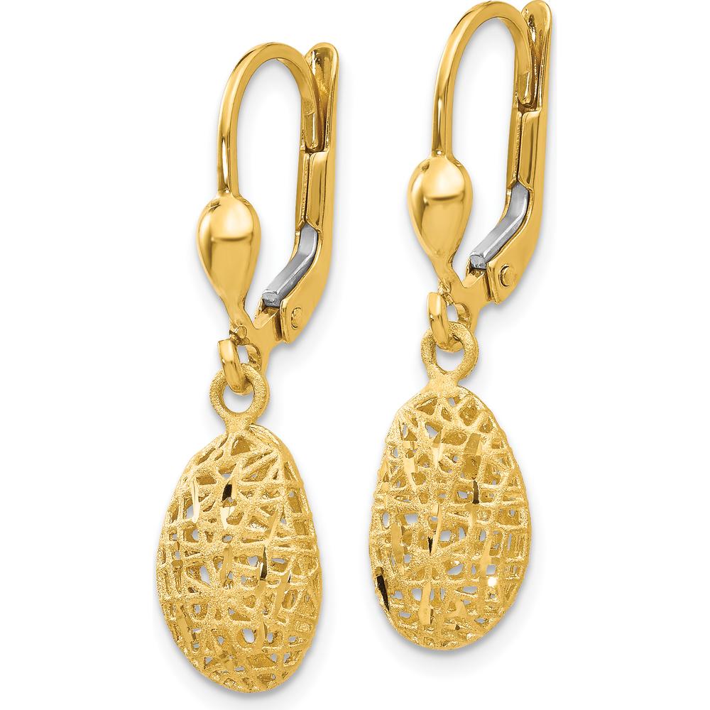 14K Yellow Gold Polished Diamond-Cut Satin Puff Dangle Leverback Earrings by 0