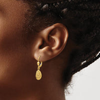 14K Yellow Gold Polished Diamond-Cut Satin Puff Dangle Leverback Earrings by 0