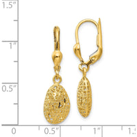 14K Yellow Gold Polished Diamond-Cut Satin Puff Dangle Leverback Earrings by 0