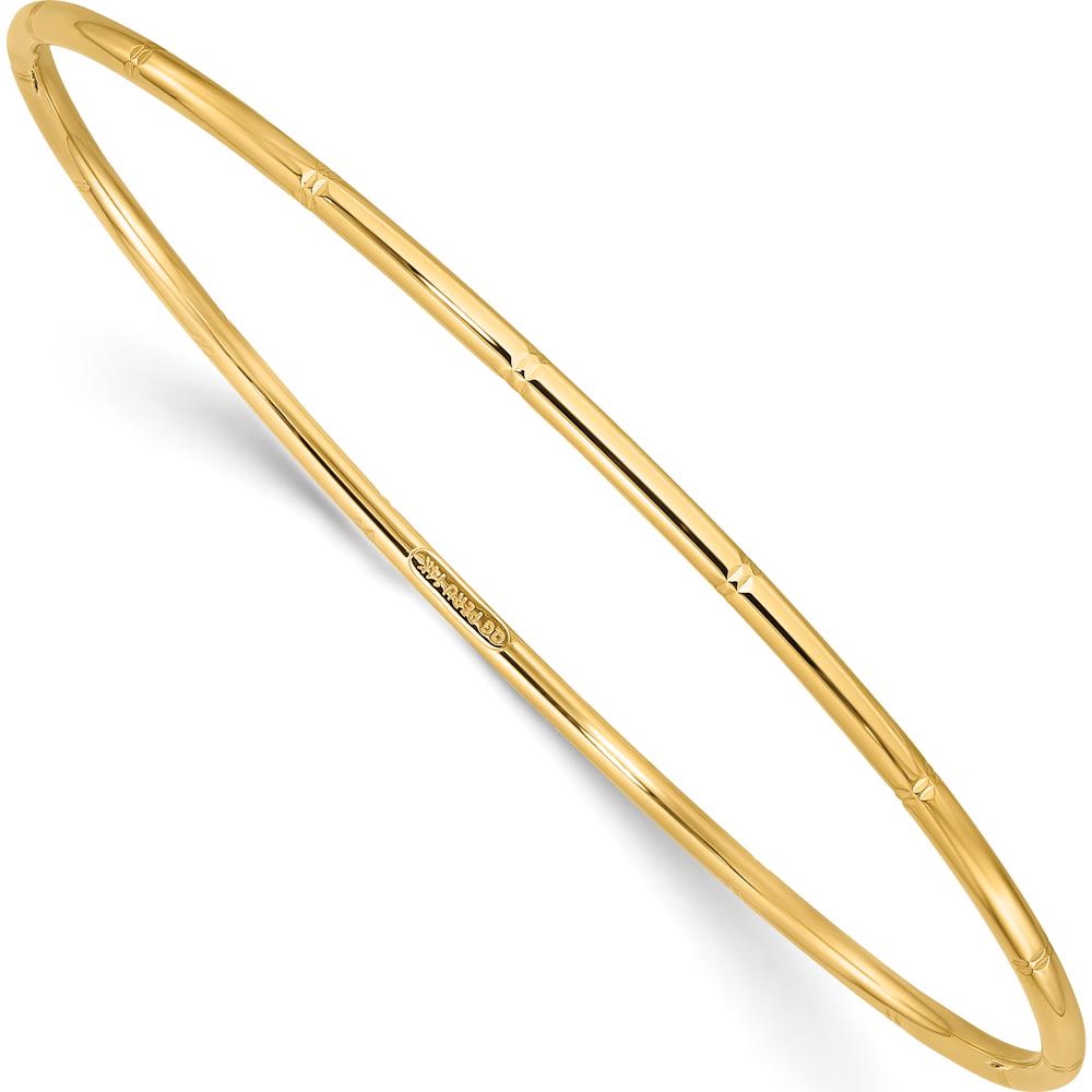14K Yellow Gold Polished Diamond-cut Slip-on Bangle Bracelet - 2mm Width by Oro Pregiato