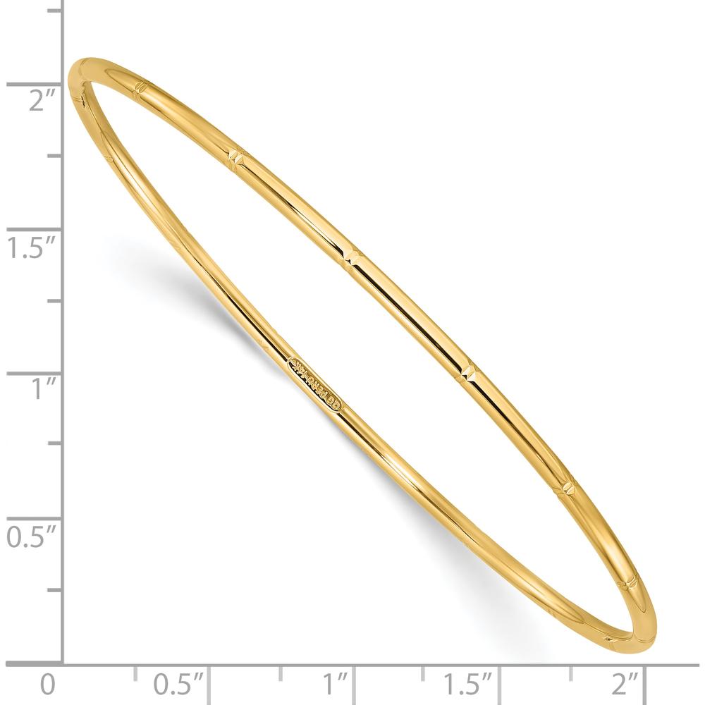 14K Yellow Gold Polished Diamond-cut Slip-on Bangle Bracelet - 2mm Width by Oro Pregiato