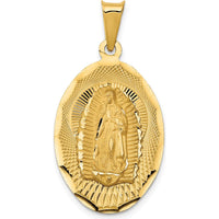 14K Yellow Gold Polished Diamond-Cut Solid Our Lady of Guadalupe Oval Pendant - 34mm Length by Oro Pregiato