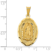 14K Yellow Gold Polished Diamond-Cut Solid Our Lady of Guadalupe Oval Pendant - 34mm Length by Oro Pregiato