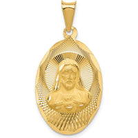 14K Yellow Gold Polished Diamond-Cut Solid Sagrado Corazon de Jesus Oval Pendant by Oro Pregiato