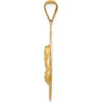 14K Yellow Gold Polished Diamond-Cut Solid Sagrado Corazon de Jesus Oval Pendant by Oro Pregiato