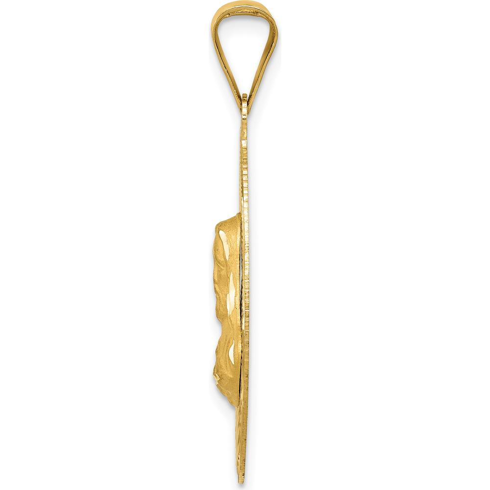 14K Yellow Gold Polished Diamond-Cut Solid Sagrado Corazon de Jesus Oval Pendant by Oro Pregiato