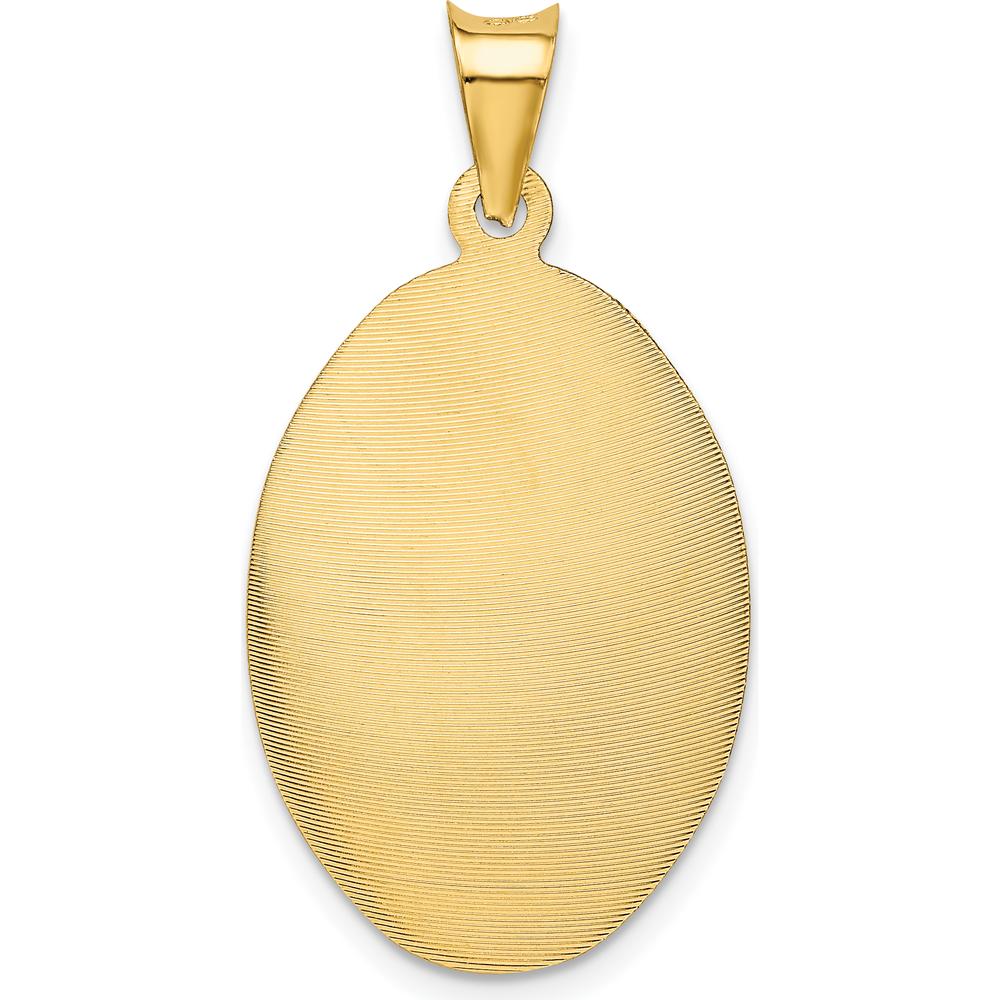 14K Yellow Gold Polished Diamond-Cut Solid Sagrado Corazon de Jesus Oval Pendant by Oro Pregiato