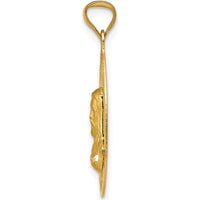 14K Yellow Gold Polished Diamond-Cut Solid Sagrado Corazon de Jesus Oval Pendant by Oro Pregiato
