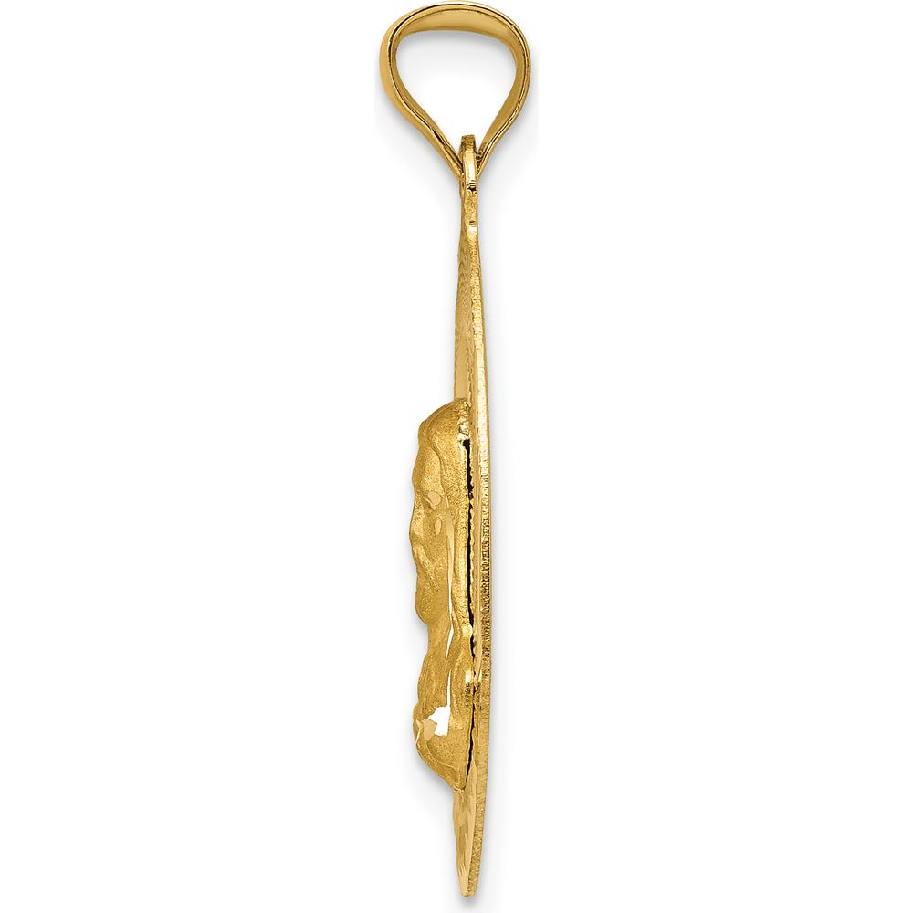 14K Yellow Gold Polished Diamond-Cut Solid Sagrado Corazon de Jesus Oval Pendant by Oro Pregiato