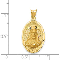 14K Yellow Gold Polished Diamond-Cut Solid Sagrado Corazon de Jesus Oval Pendant by Oro Pregiato