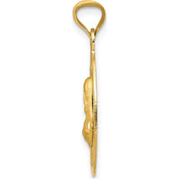 14K Yellow Gold Polished Diamond-Cut Solid Sagrado Corazon de Jesus Oval Pendant - Spiritual Religious Jewelry by Oro Pregiato