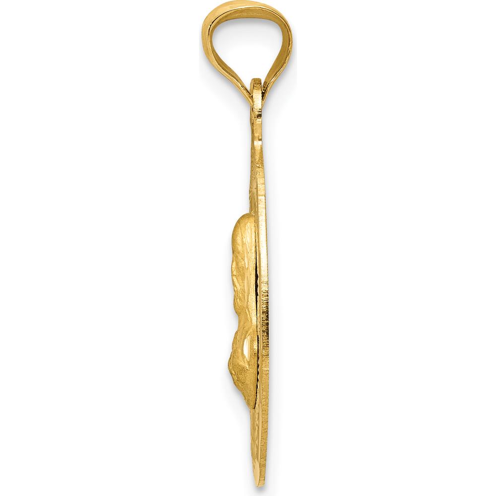 14K Yellow Gold Polished Diamond-Cut Solid Sagrado Corazon de Jesus Oval Pendant - Spiritual Religious Jewelry by Oro Pregiato