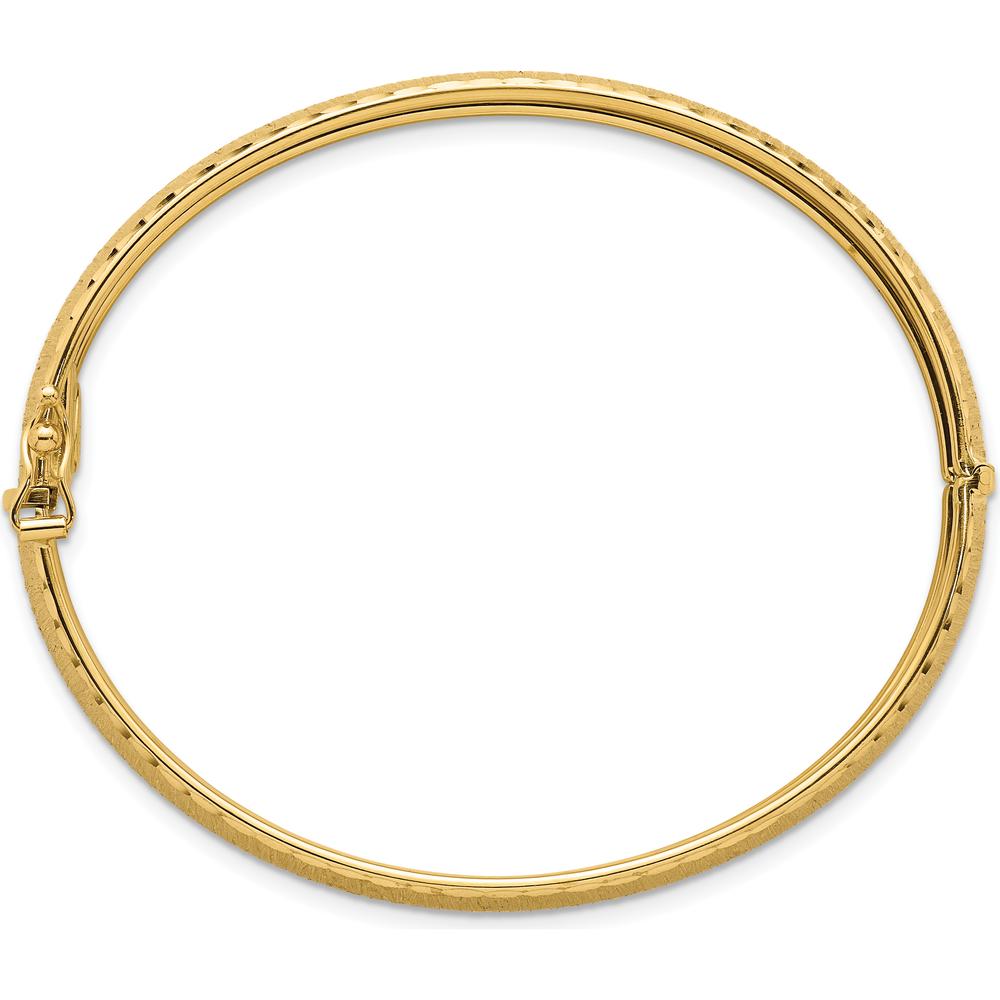 14K Yellow Gold Polished Diamond-Cut Textured 11.75mm Hinged Oval Bangle Bracelet by Oro Pregiato