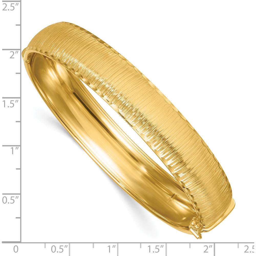 14K Yellow Gold Polished Diamond-Cut Textured 11.75mm Hinged Oval Bangle Bracelet by Oro Pregiato