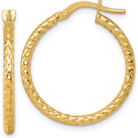 14K Yellow Gold Polished Diamond-Cut Textured 23mm Tube Hoop Earrings by 0