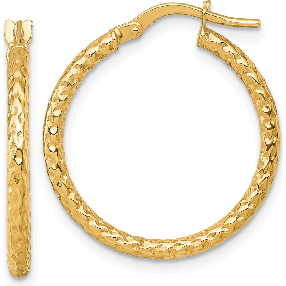 14K Yellow Gold Polished Diamond-Cut Textured 23mm Tube Hoop Earrings by 0