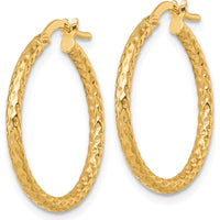 14K Yellow Gold Polished Diamond-Cut Textured 23mm Tube Hoop Earrings by 0